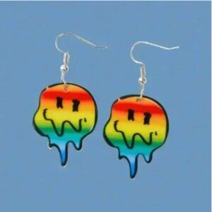 ⭐️❤️ FREE Smile Smiley Rainbow Drip Art Deco Farm Hipster Hippie Boho Earrings